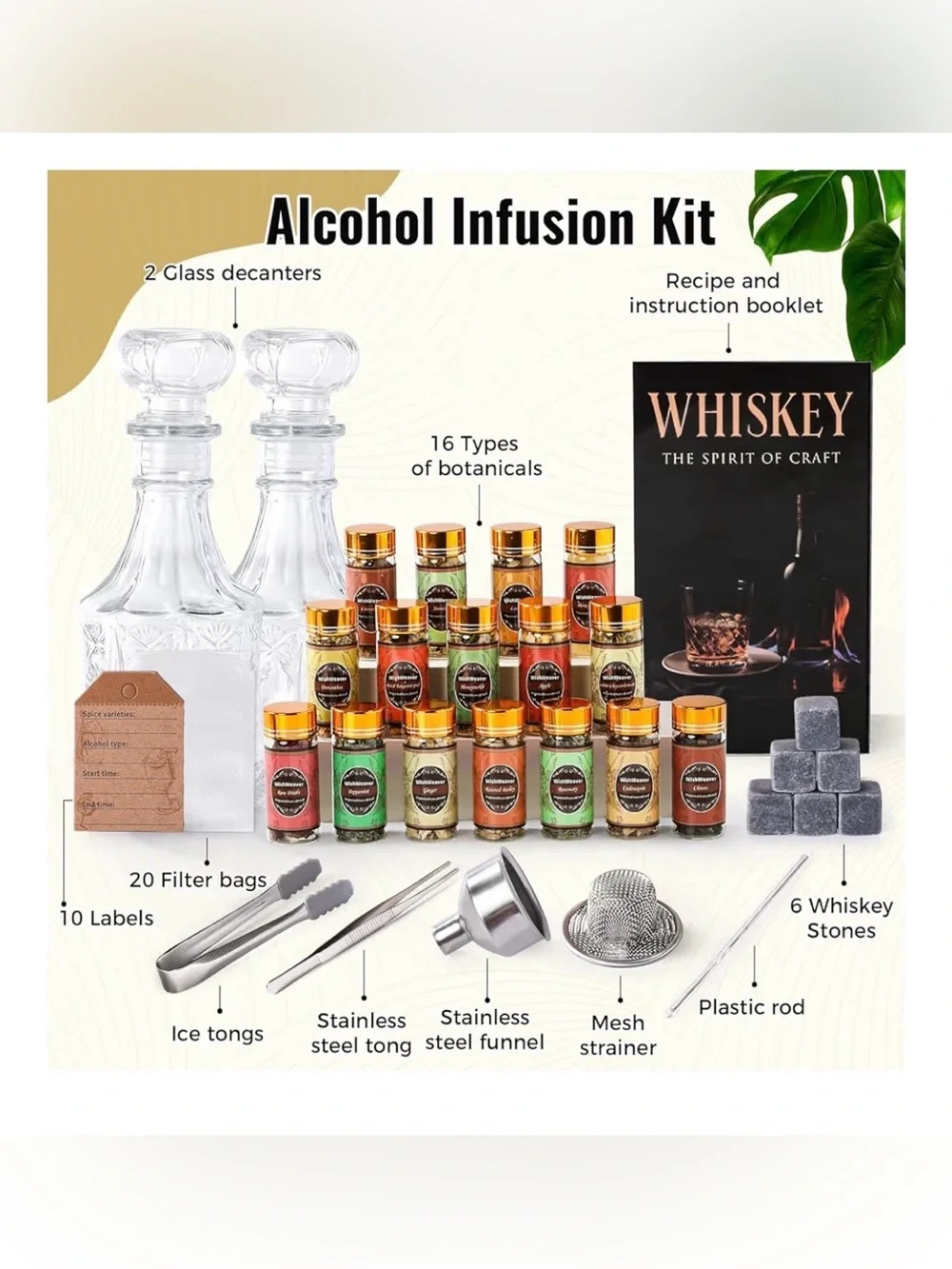 Alcohol Infusion Kit, 16 Natural DIY Whiskey Making Kit